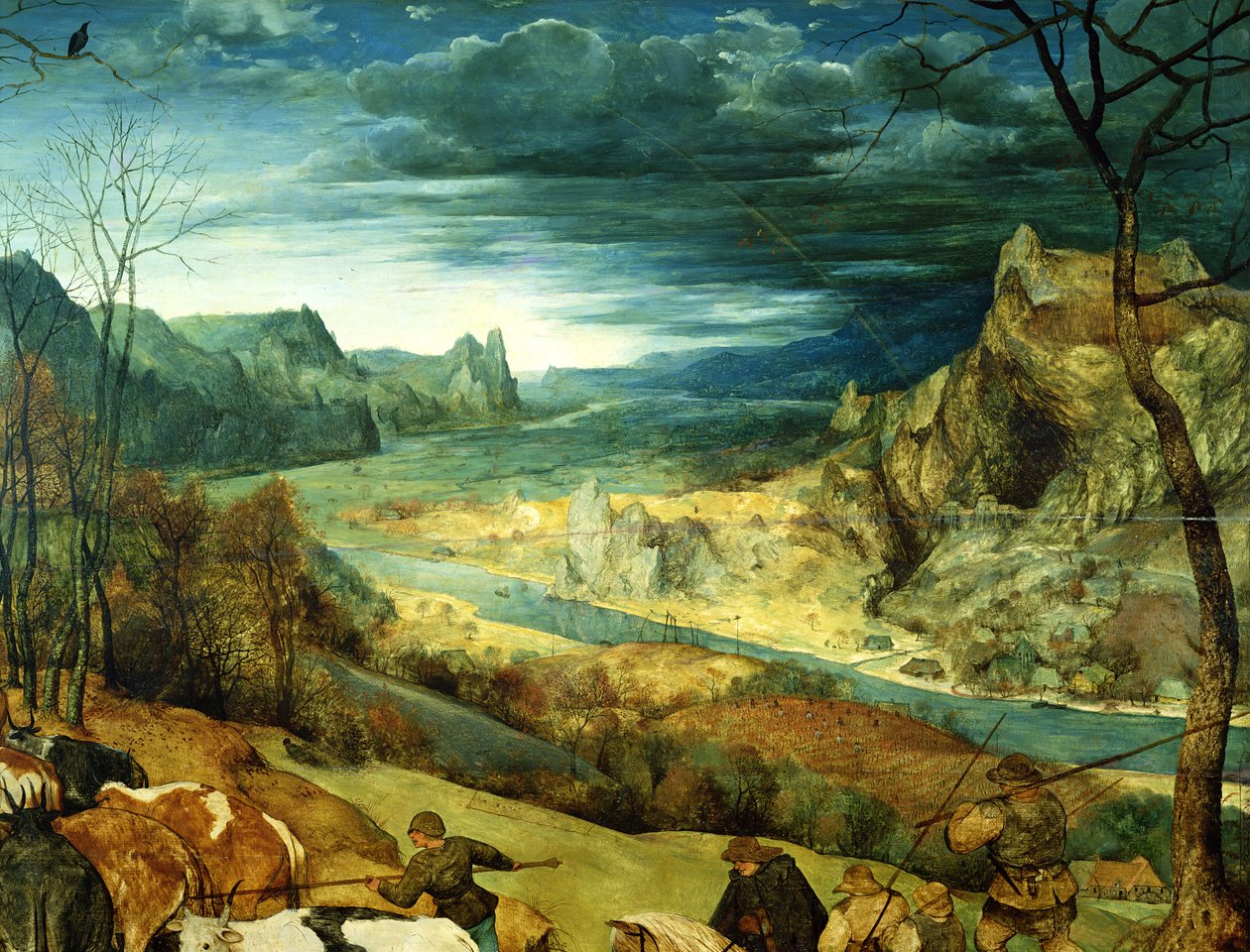 Powrót stada jesień, 1565 olej na detalu panelu z 556 autorstwa Pieter Bruegel the Elder