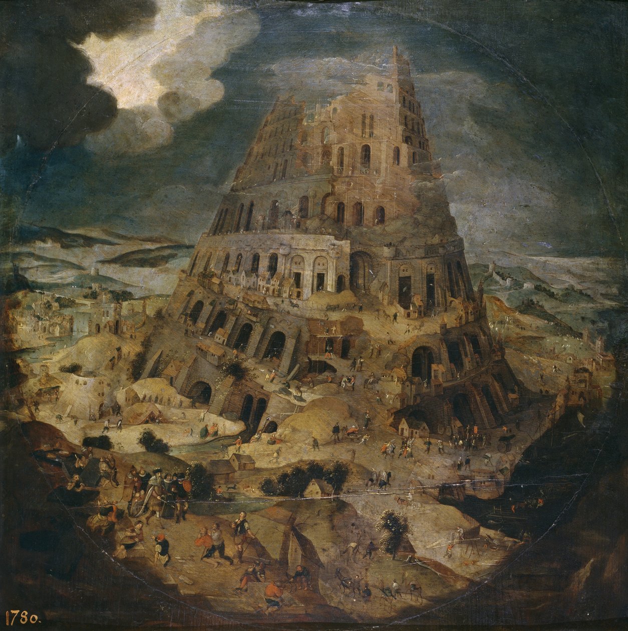 Wieża Babel, ok. 1595 autorstwa Pieter Brueghel the Younger