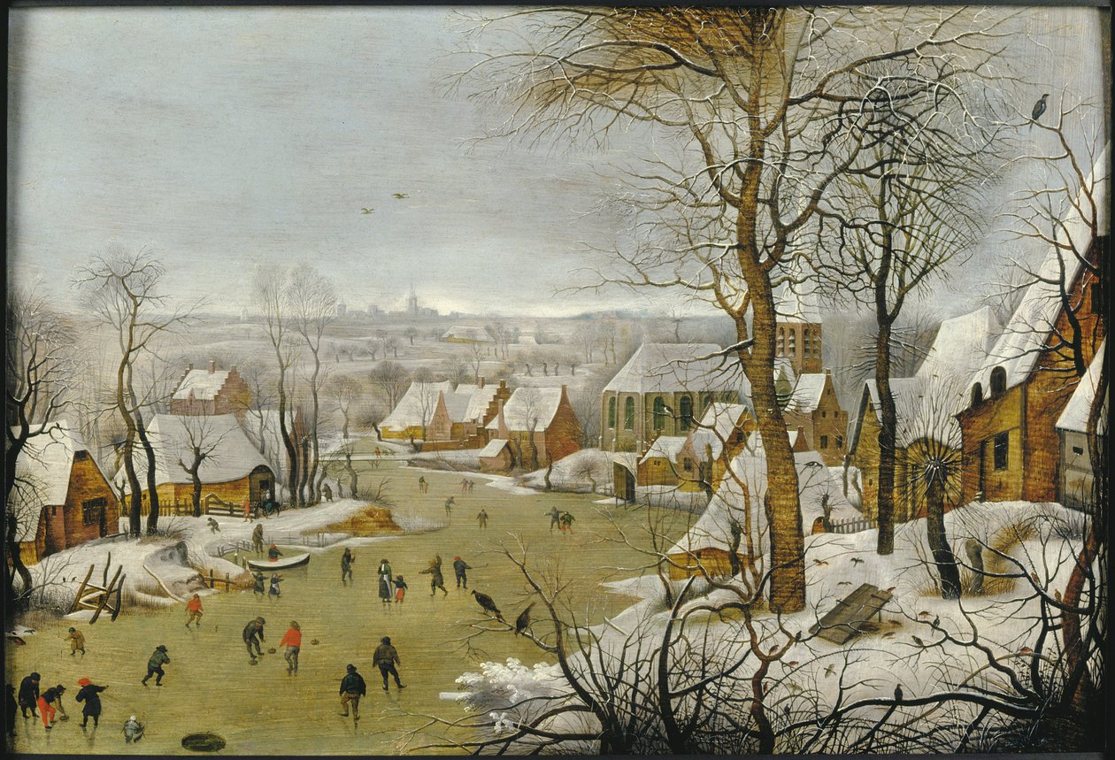 Zimowy krajobraz z pułapką na ptaki i ucieczką do Egiptu , 1622. autorstwa Pieter Brueghel the Younger