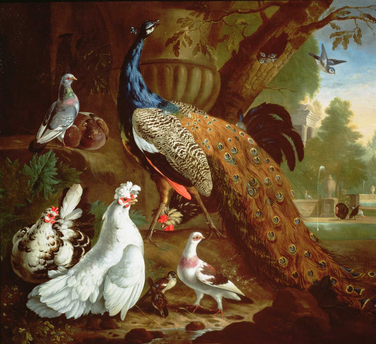 Paw w klasycznym krajobrazie, 1719 autorstwa Pieter Casteels