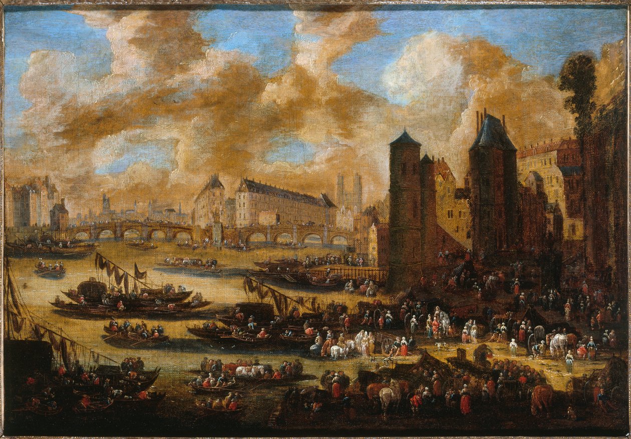 Le Pont-Neuf, la Cité, la Tour et la Porte de Nesle, ok. 1650, ok. 1650 (olej na płótnie) autorstwa Pieter Casteels