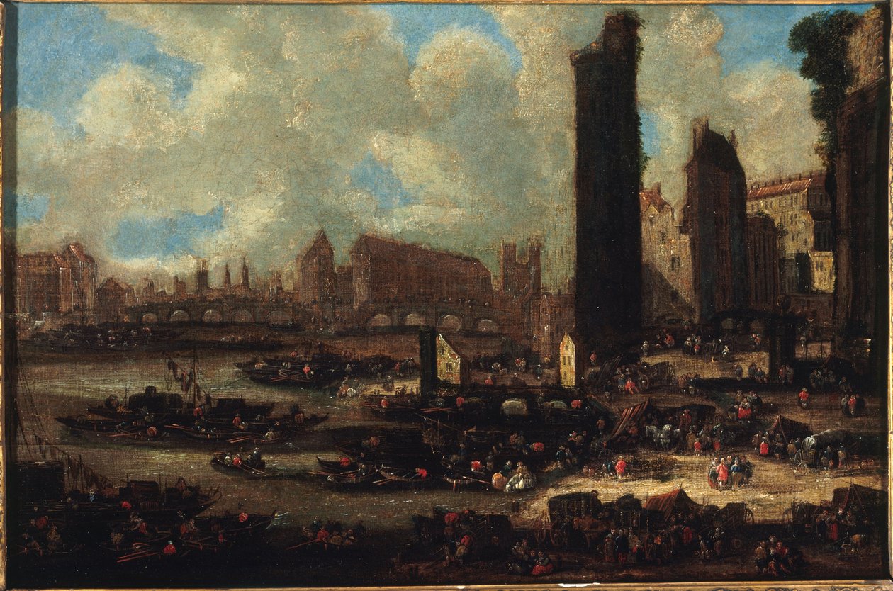 Le Pont-Neuf, la Cité, la Tour et la Porte de Nesle, ok. 1650, ok. 1650 (olej na płótnie) autorstwa Pieter Casteels