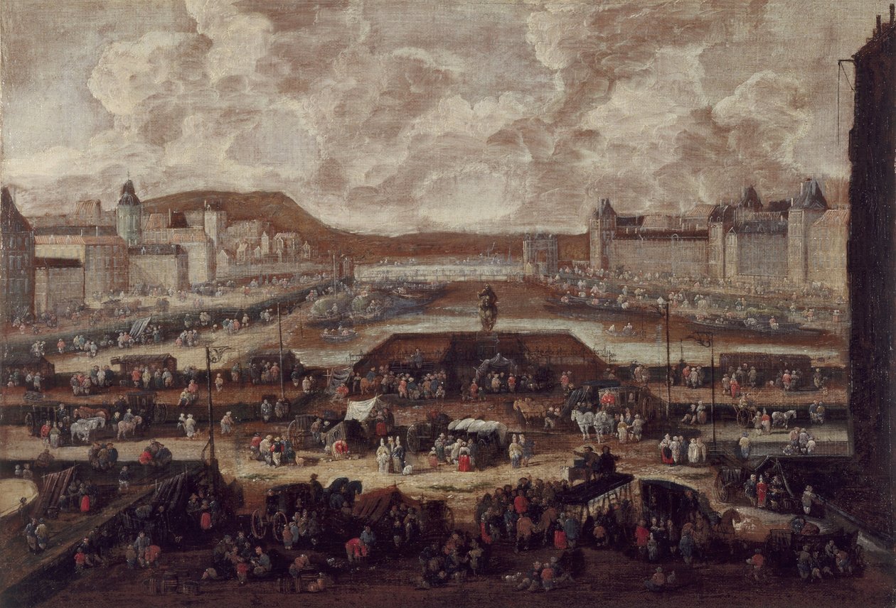 Pont-Neuf, Sekwana i Luwr, ok. 1670, ok. 1670 (olej na płótnie) autorstwa Pieter Casteels