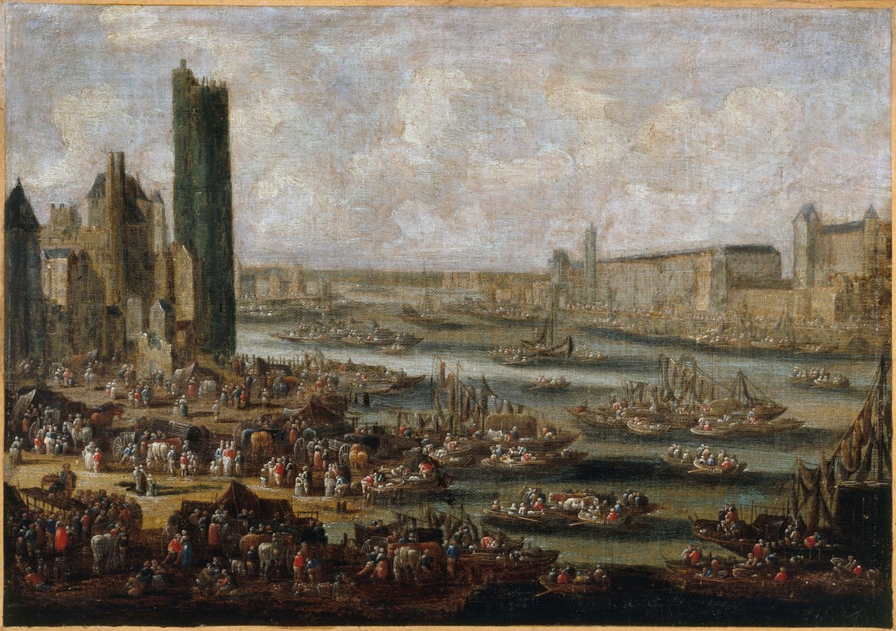 Tour de Nesle i Luwr, ok. 1650, ok. 1650 (olej na płótnie) autorstwa Pieter Casteels