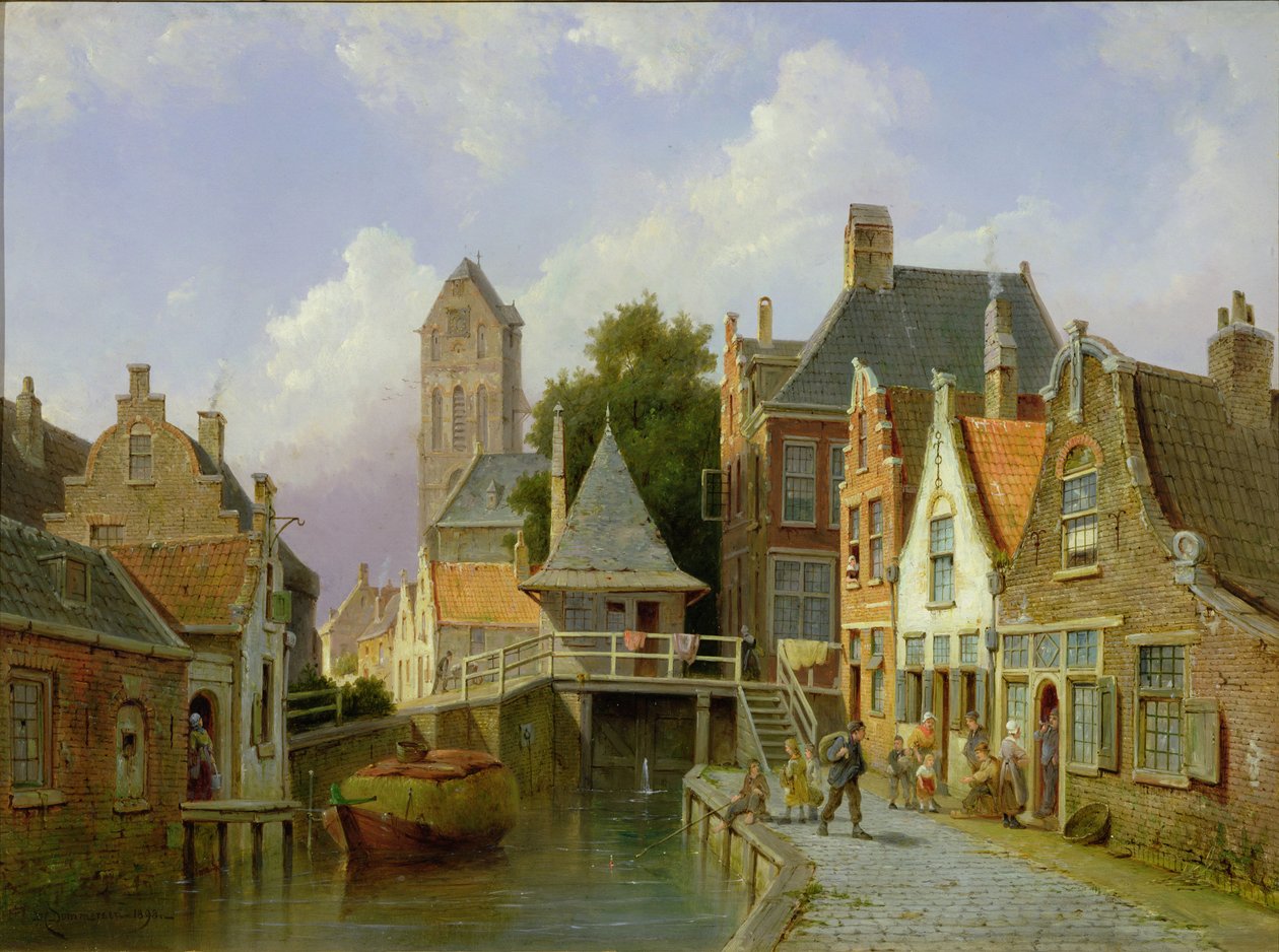 Scena nad kanałem w Holandii, 1898 autorstwa Pieter Christiaan Cornelis Dommelshuizen