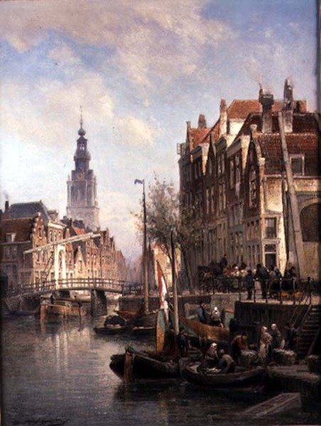Scena uliczna na kanale autorstwa Pieter Christiaan Cornelis Dommelshuizen