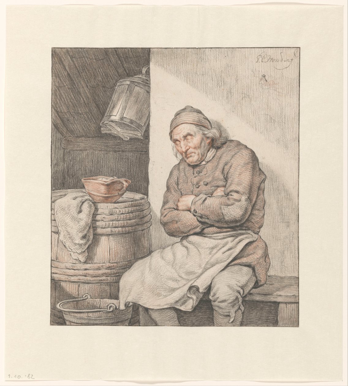 Siedzący, śpiący mężczyzna autorstwa Pieter Christoffel Wonder