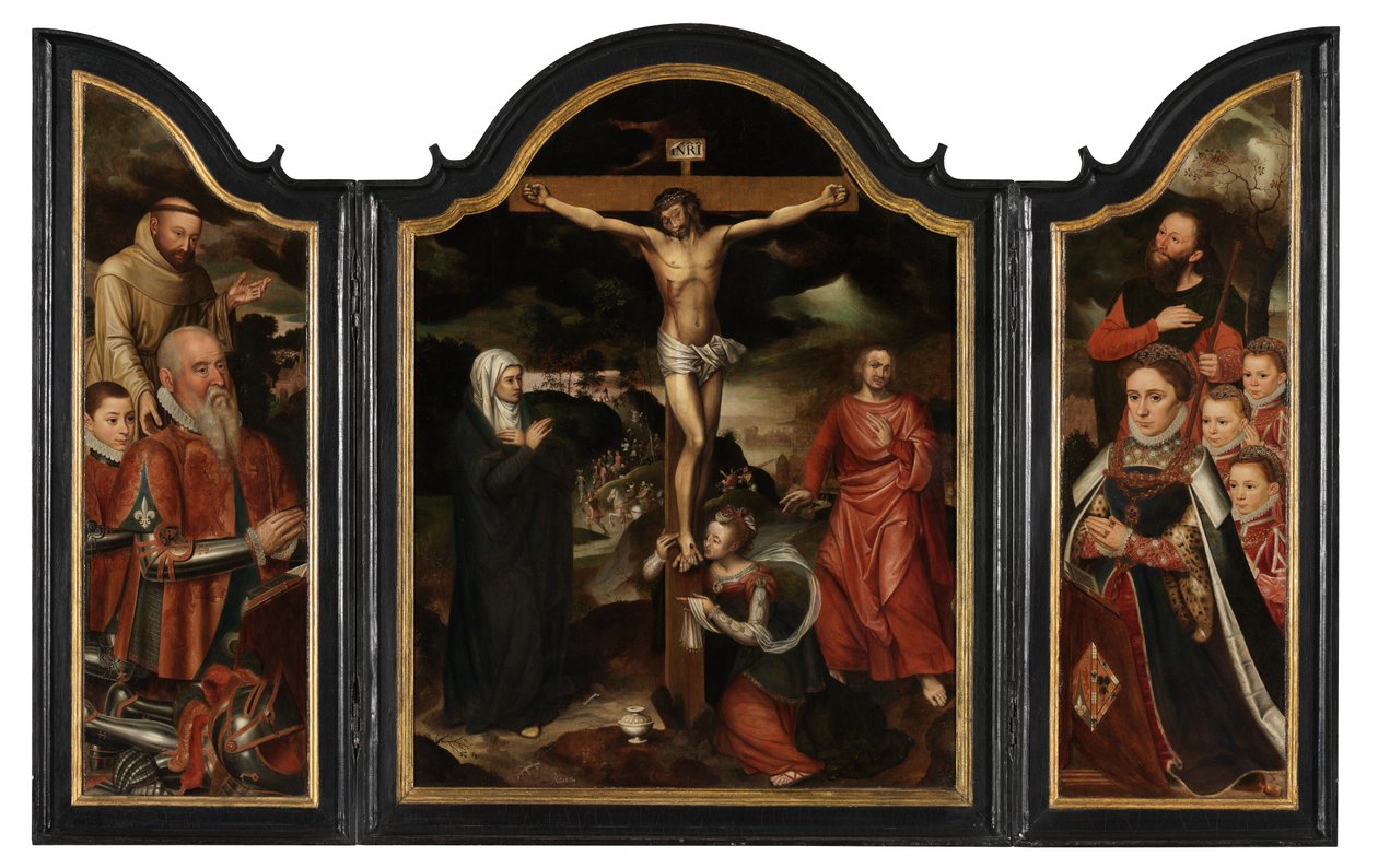 Chrystus na krzyżu z Dziewicą, św. Janem i Marią Magdaleną (olej na desce) autorstwa Pieter Claeissens