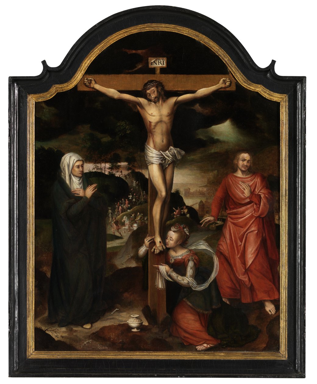 Chrystus na krzyżu z Dziewicą, św. Janem i Marią Magdaleną (olej na desce) autorstwa Pieter Claeissens