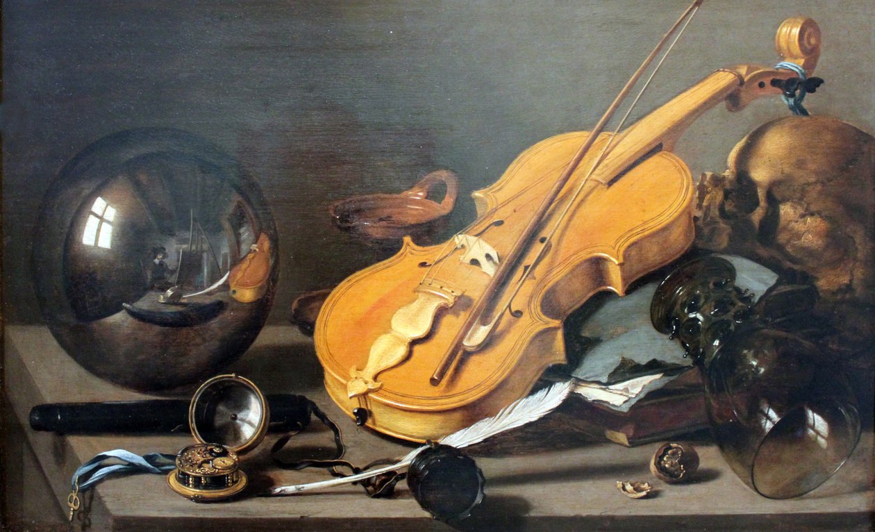 Niemiecki: Vanitas Martwa natura z autoportretem Vanitas Martwa natura z autoportretem autorstwa Pieter Claesz