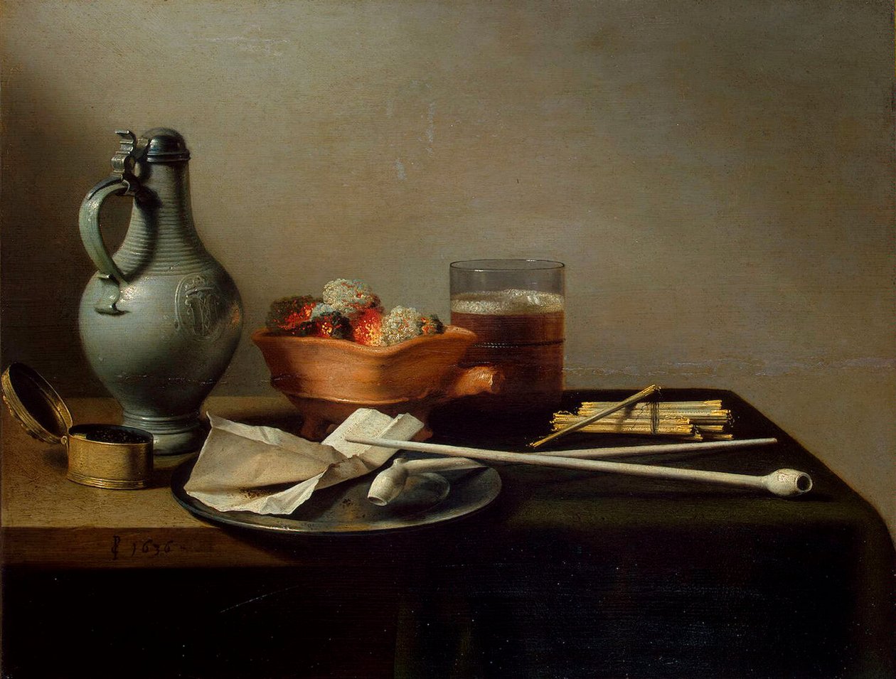 Martwa natura z fajkami glinianymi”, 1636. autorstwa Pieter Claesz