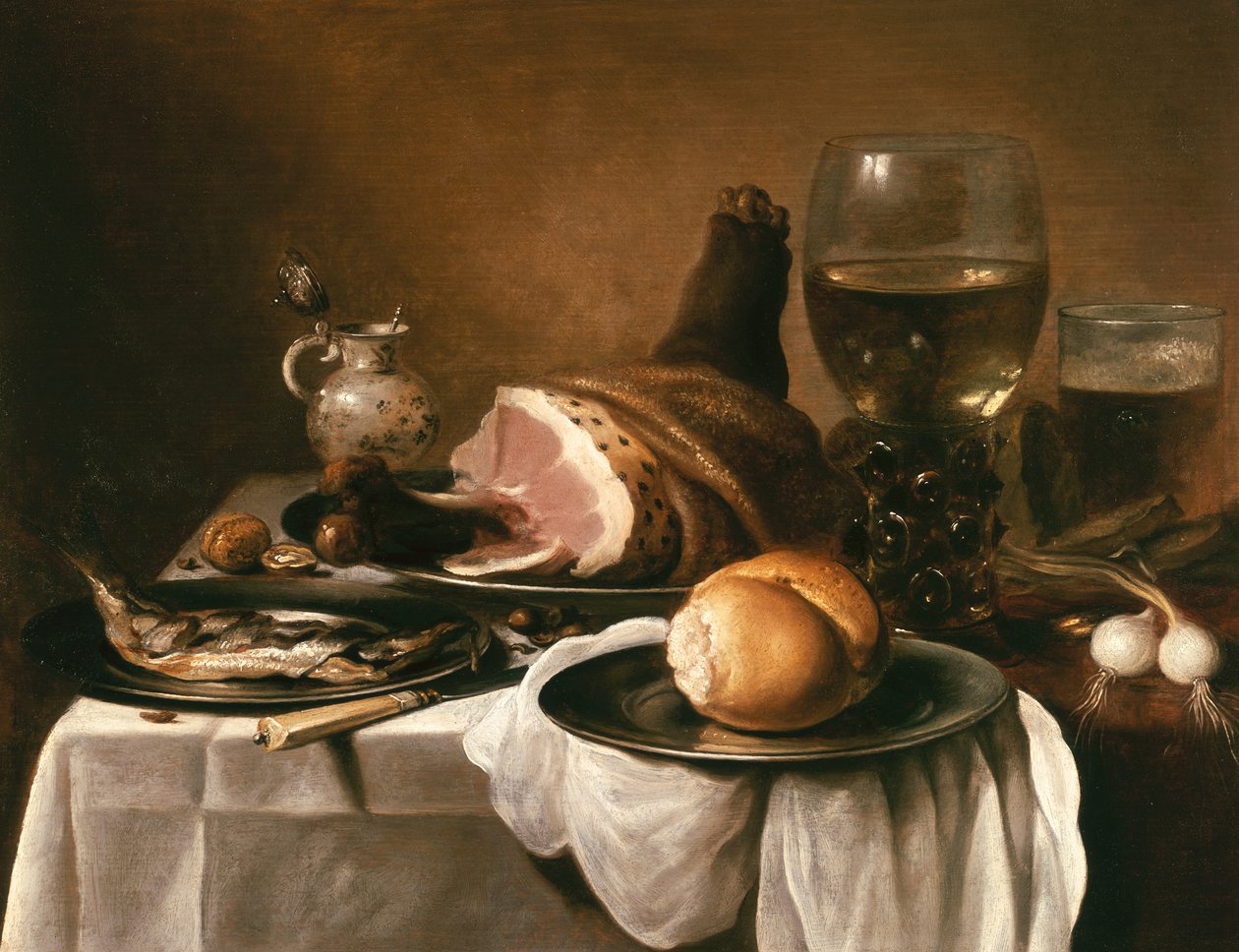 Martwa natura z szynką autorstwa Pieter Claesz