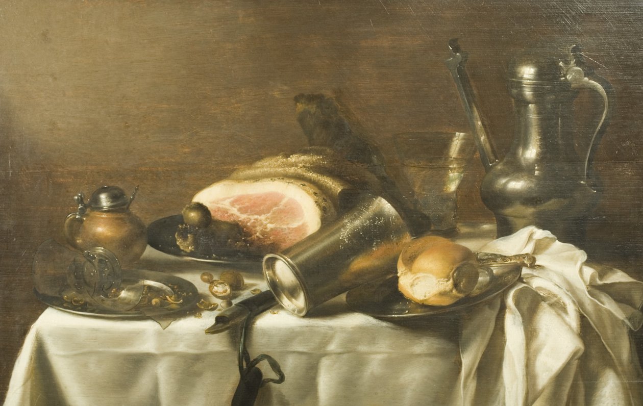 Martwa natura z szynką (olej na płótnie) autorstwa Pieter Claesz