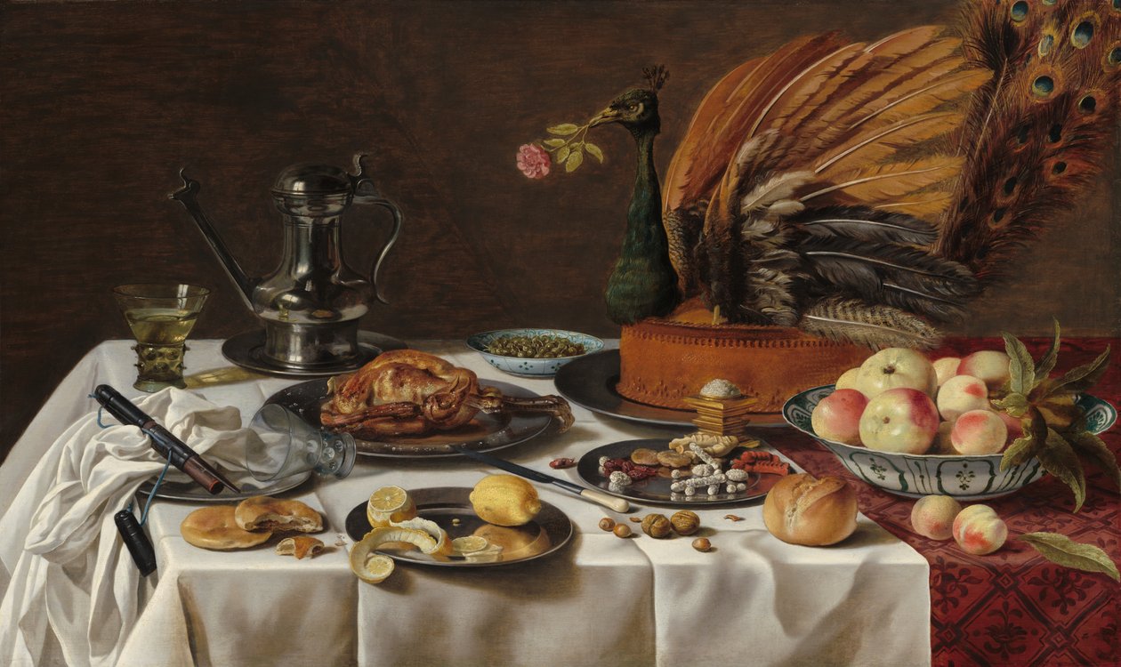 Martwa natura z pawim ciastem autorstwa Pieter Claesz