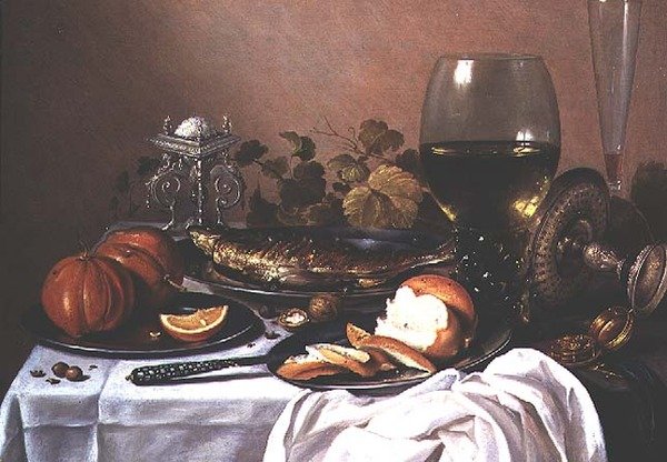 Martwa natura z makrelą, dynią i chlebem autorstwa Pieter Claesz