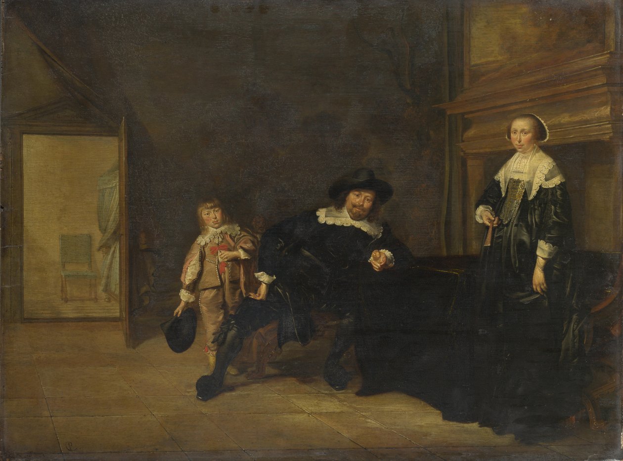 Portret mężczyzny, kobiety i chłopca w pokoju, 1640 autorstwa Pieter Codde