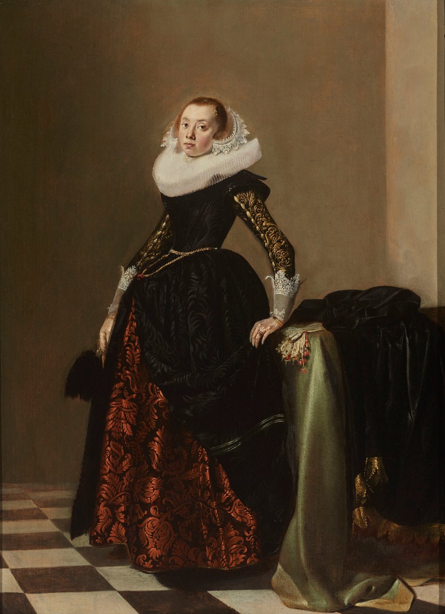 Portret bogato ubranej młodej kobiety, ok. 1630 r. (olej na desce) autorstwa Pieter Codde