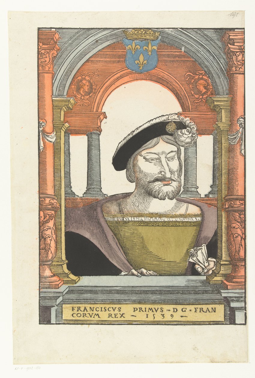 Portret Franciszka I z Francji Francis primus - dg . francorum rex (tytuł na obiekcie) autorstwa Pieter Coecke van Aelst (I) (circle of)