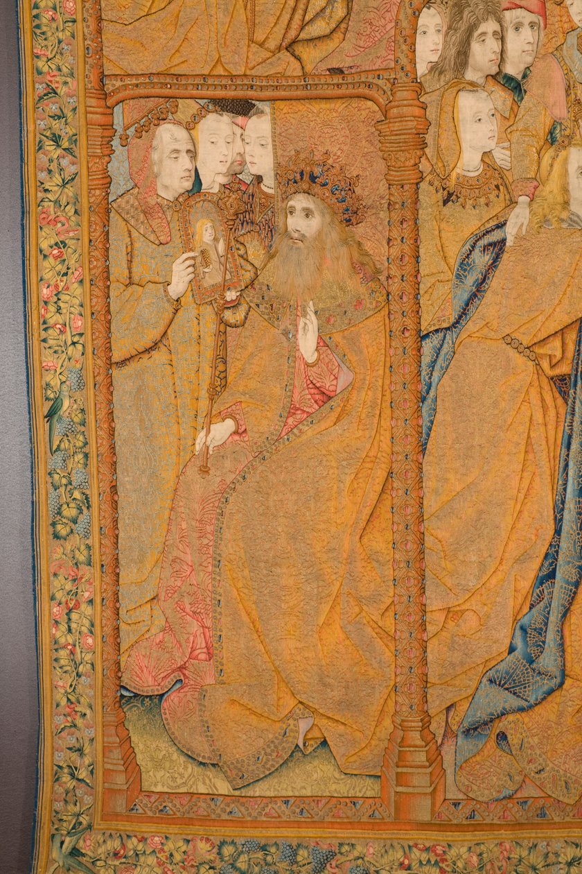 Flamandzki gobelin. Zwiastowanie. Detal, ok.1502-04 (złoto, srebro, jedwab i wełna) autorstwa Pieter Coecke van Aelst