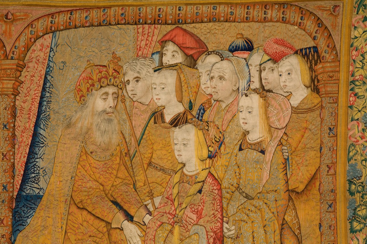 Flamandzki gobelin. Zwiastowanie. Detal, ok.1502-04 (złoto, srebro, jedwab i wełna) autorstwa Pieter Coecke van Aelst