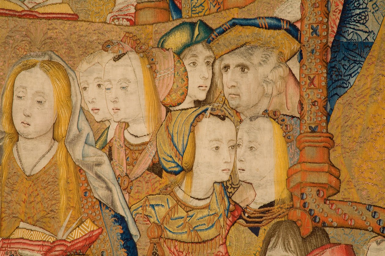 Flamandzki gobelin. Zwiastowanie. Detal, ok.1502-04 (złoto, srebro, jedwab i wełna) autorstwa Pieter Coecke van Aelst