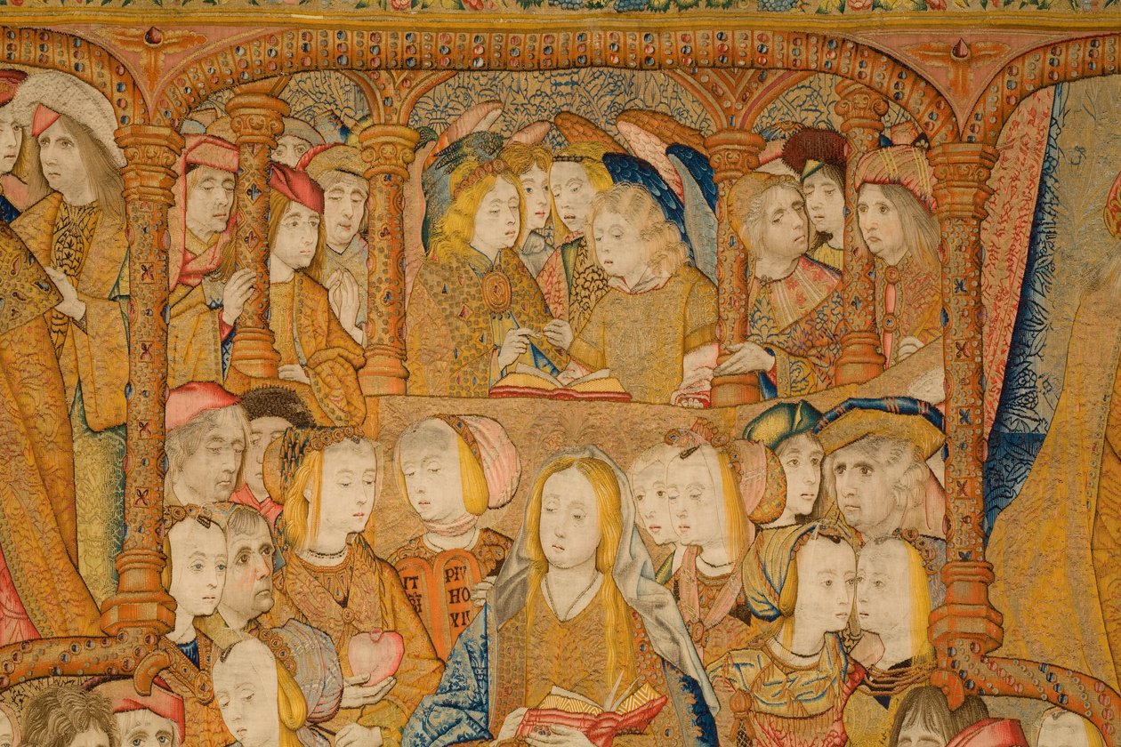 Flamandzki gobelin. Zwiastowanie. Detal, ok.1502-04 (złoto, srebro, jedwab i wełna) autorstwa Pieter Coecke van Aelst