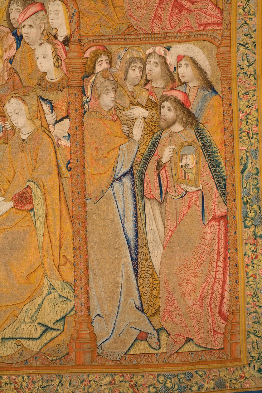 Flamandzki gobelin. Zwiastowanie. Detal, ok.1502-04 (złoto, srebro, jedwab i wełna) autorstwa Pieter Coecke van Aelst