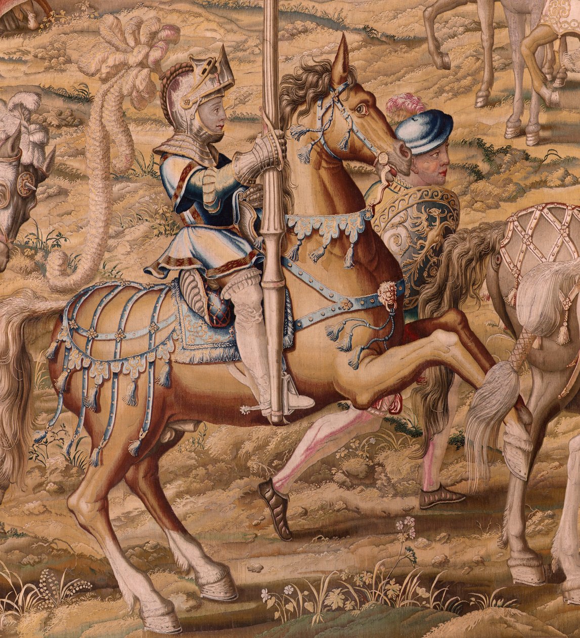 Flamandzki gobelin. Seria Podbój Tunisu; Przegląd wojsk w Barcelonie (La revista de las tropas en Barcelona). Drugi gobelin w serii. Model Jan Vermeyen i Pieter Coecke van Aelst. 1543-1548. Produkcja Real Fábrica de Tapices de Sant autorstwa Pieter Coecke van Aelst