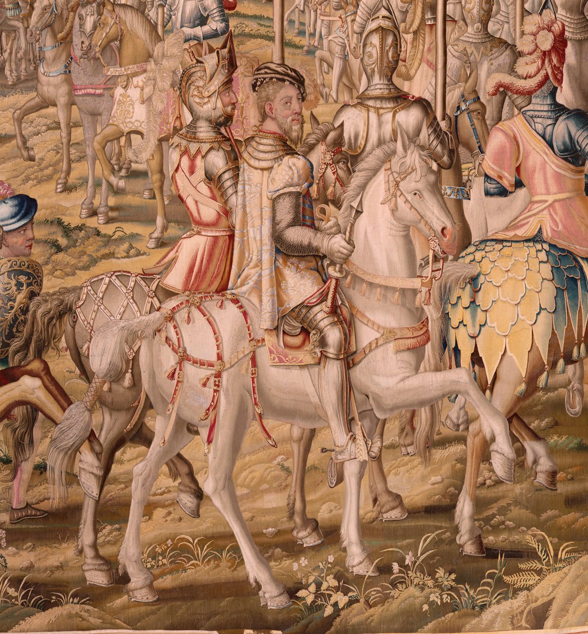 Flamandzki gobelin. Seria Podbój Tunisu; Przegląd wojsk w Barcelonie (La revista de las tropas en Barcelona). Drugi gobelin w serii. Model Jan Vermeyen i Pieter Coecke van Aelst. 1543-1548. Produkcja Real Fábrica de Tapices de Sant autorstwa Pieter Coecke van Aelst
