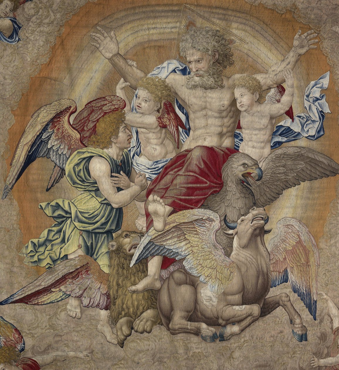 Bóg Ojciec z symbolami czwartych apostołów (tetramorfos), znany jako Trójca autorstwa Pieter Coecke van Aelst
