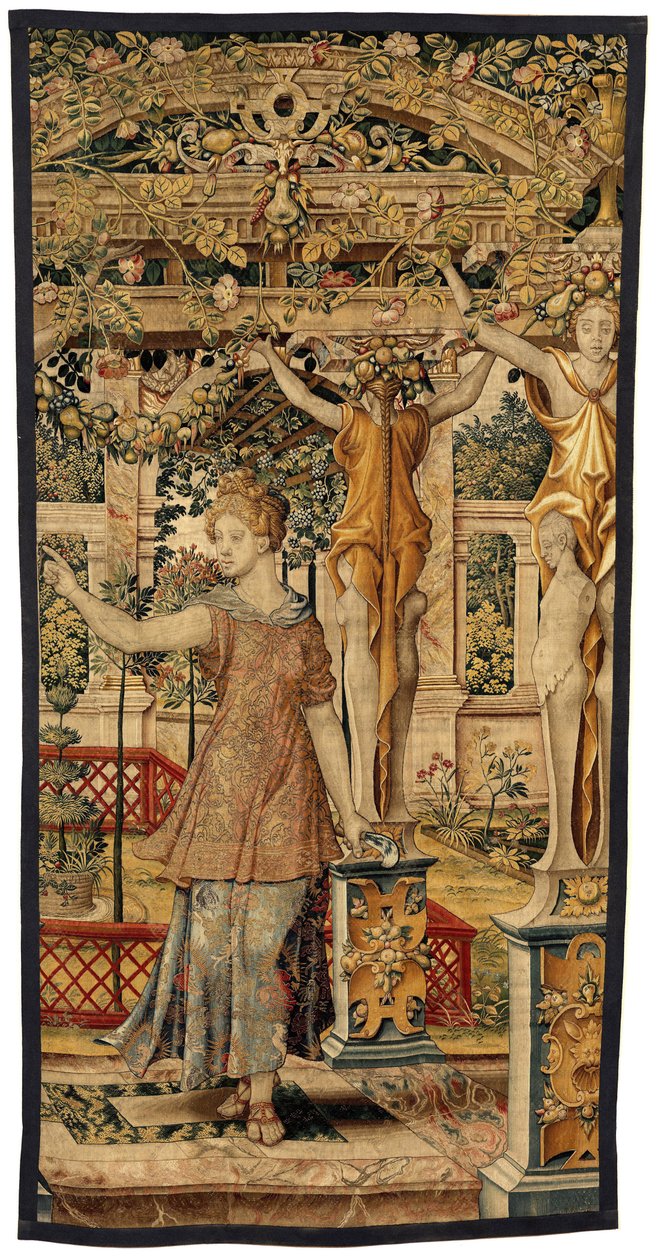 Vertumnus i Pomona: Vertumnus przekształcony w rolnika, ok. 1550 r. (złoto, wełna i jedwab) autorstwa Pieter Coecke van Aelst