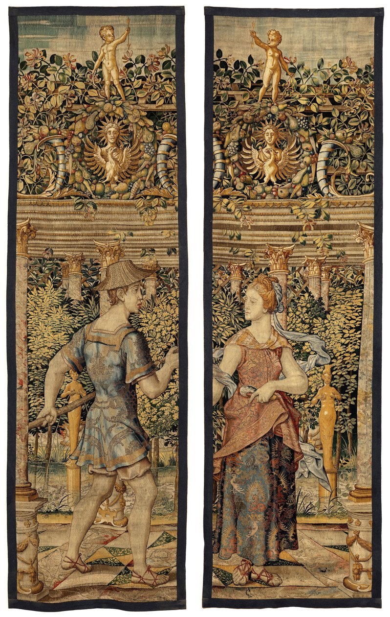 Vertumnus i Pomona: Vertumnus przemieniony w rybaka, ok. 1550 r. (złoto, wełna i jedwab) autorstwa Pieter Coecke van Aelst