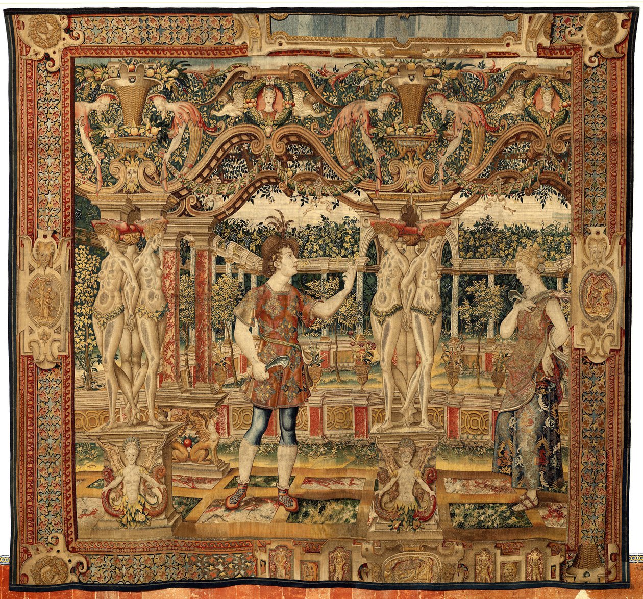 Vertumnus e Pomona: Vertumnus transformado em podador, c.1550 (ouro, lã e seda)polonês autorstwa Pieter Coecke van Aelst