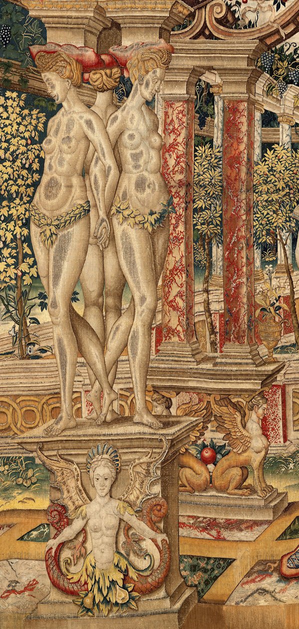 Vertumnus i Pomona: Vertumnus przekształcony w sekator. ok. 1550 (gobelin) autorstwa Pieter Coecke van Aelst