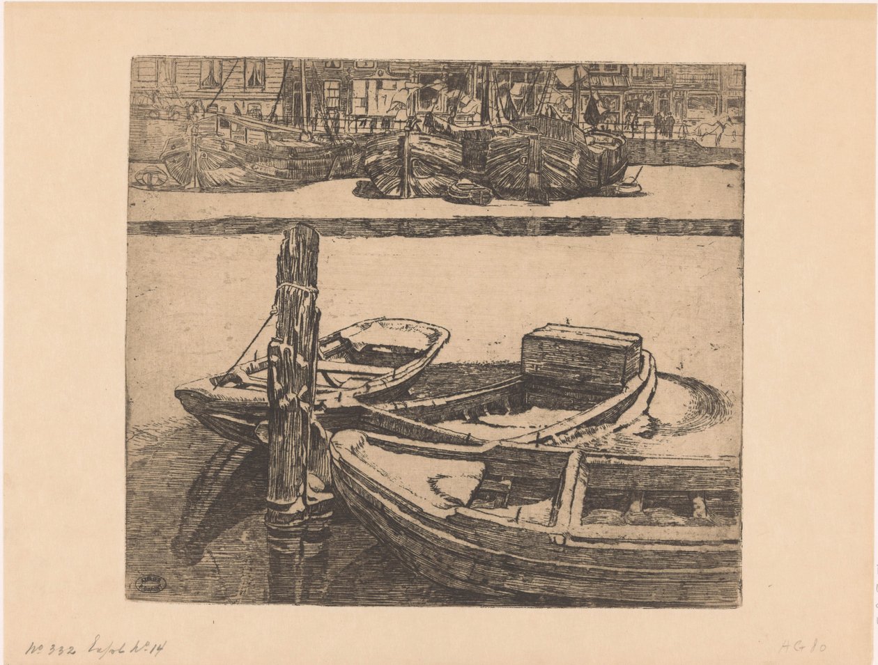 Statki w Damrak w Amsterdamie autorstwa Pieter Dupont (signed by artist)