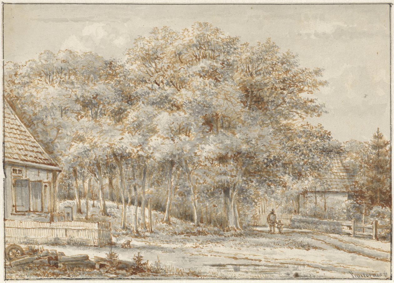 Leśna droga z dwoma domami autorstwa Pieter Ernst Hendrik Praetorius