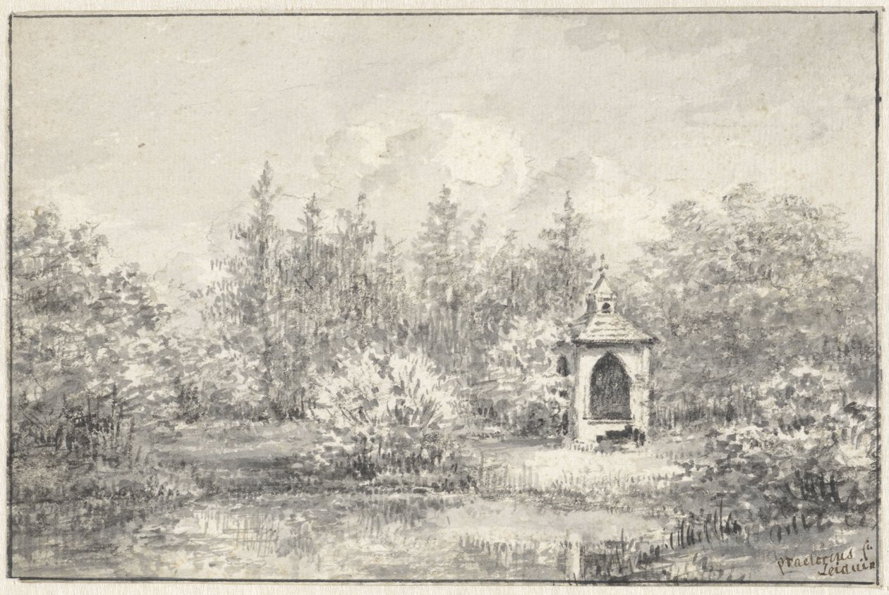 Widok w parku Leiduin, z domem między drzewami autorstwa Pieter Ernst Hendrik Praetorius