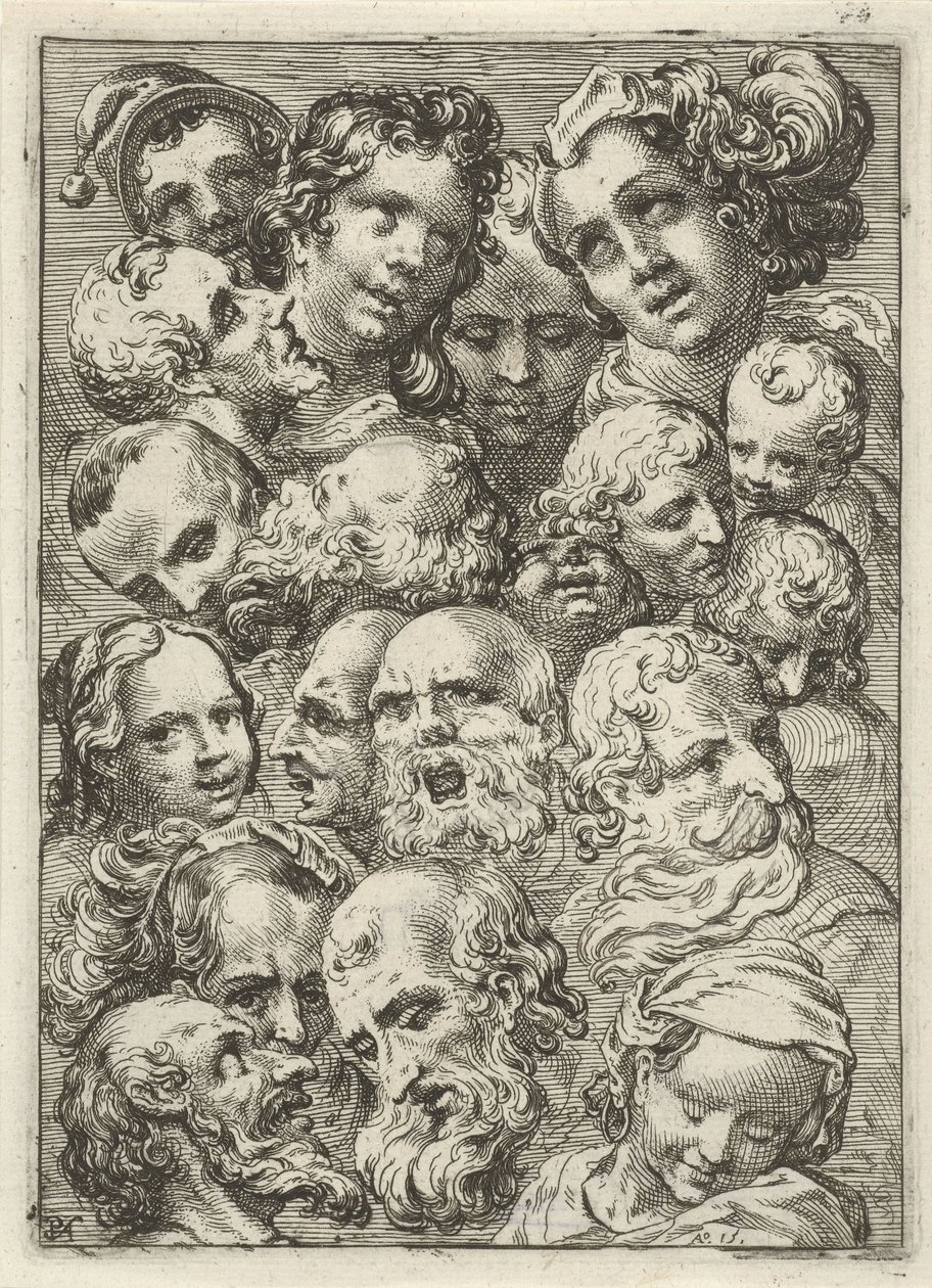 Arkusz do nauki z dziewiętnastoma głowami autorstwa Pieter Feddes van Harlingen
