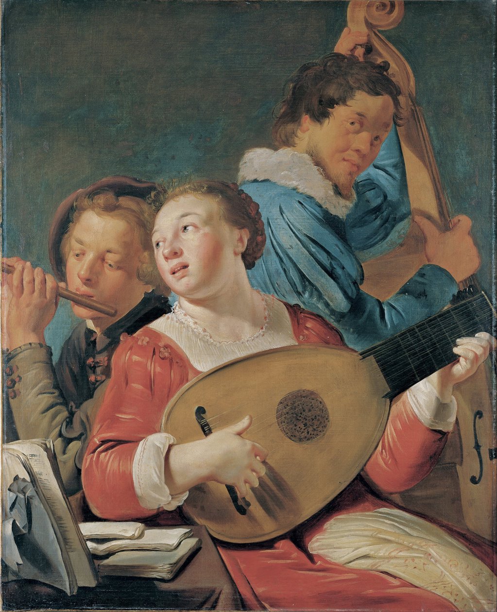 Musiciens - Peinture de Pieter Fransz de Grebber (verse 1600-1653), Krijge sur toile, verse 1623, 91x73,7 cm - Muzycy, Olej na płótnie Pietera Fransza de Grebbera - Museo de Bellas Artes de Bilbao autorstwa Pieter Fransz. de Grebber