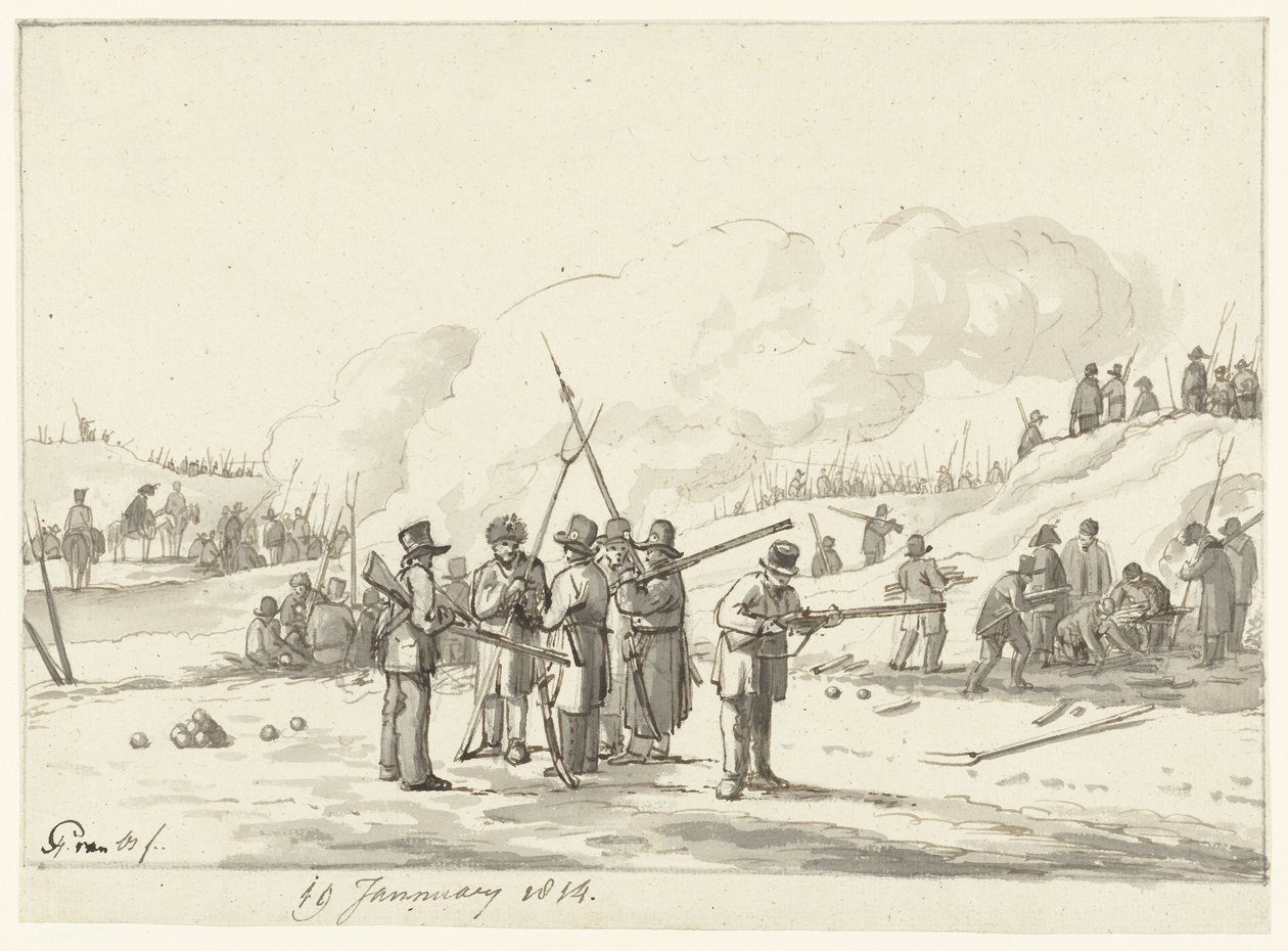 Obóz ludności cywilnej na wydmach Holandii Północnej, 19 stycznia 1814 r. autorstwa Pieter Gerardus van Os (signed by artist)