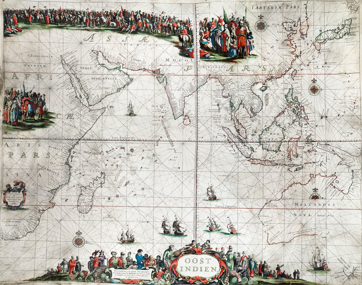 Mapa Indii Wschodnich, ok. 1666 r. (kolorowa rycina) autorstwa Pieter Goos