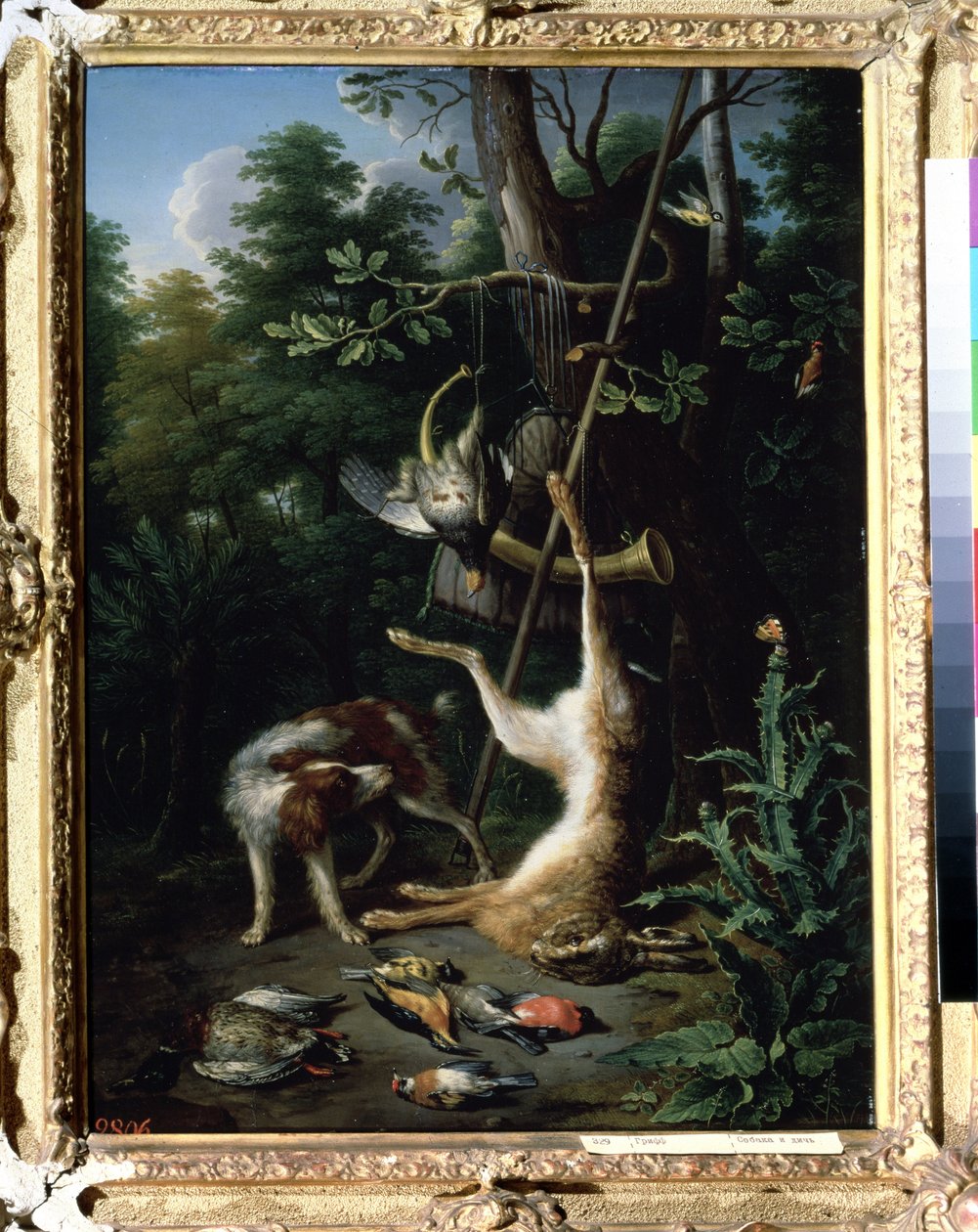 „Pies myśliwski i ptaki łowne” (Pies i ptaki łowne) Obraz Petera Gyselsa (1621-1691) XVII wiek. Muzeum Puszkina, Moskwa autorstwa Peeter Gijsels