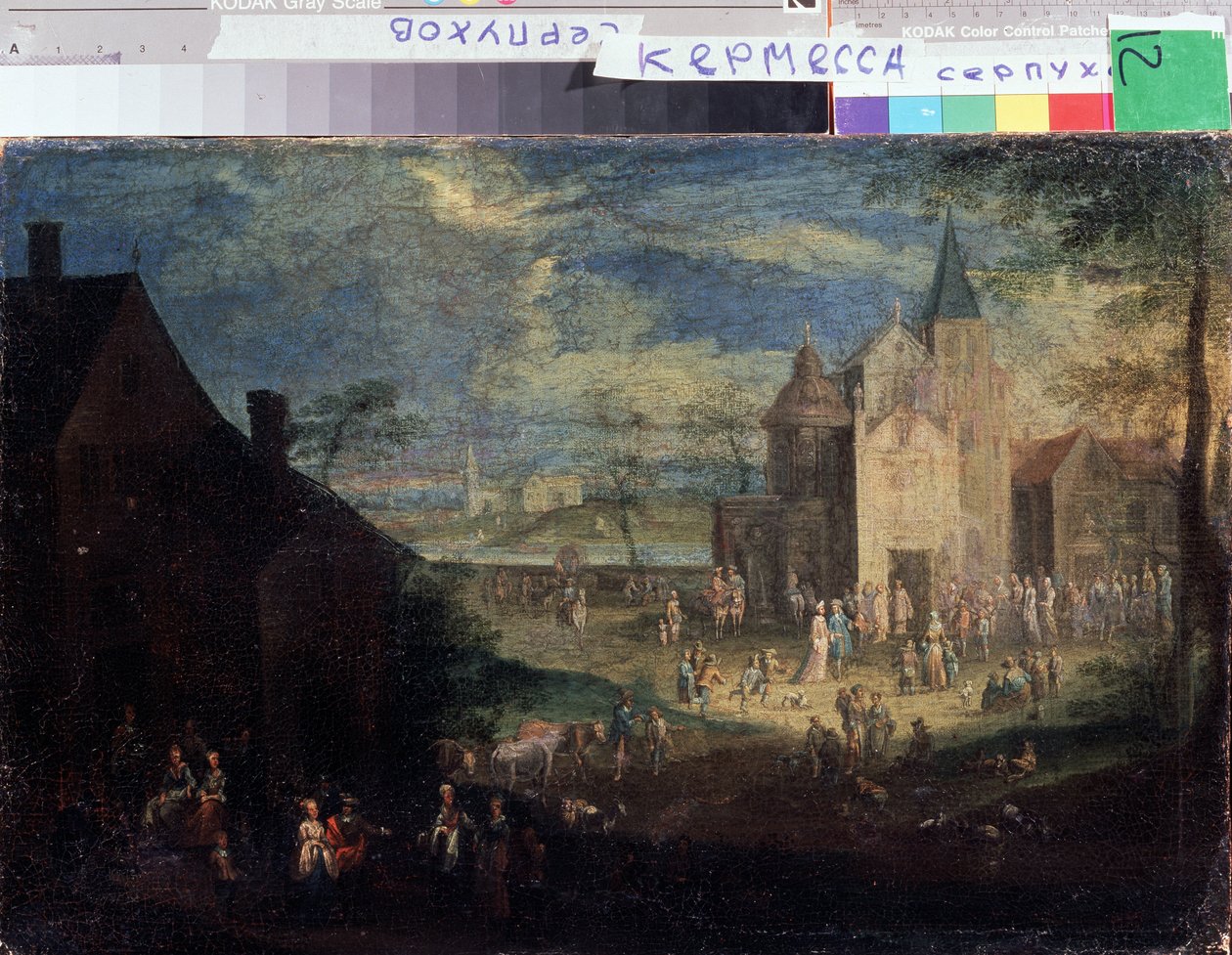 „Kermesse na miejscu wsi”” (Kermis) Krajobraz miejski we Flandrii. Obraz Petera Gyselsa (1621-1690) Serpukhov, Państwowe Muzeum Historii i Sztuki Rosji autorstwa Peeter Gijsels