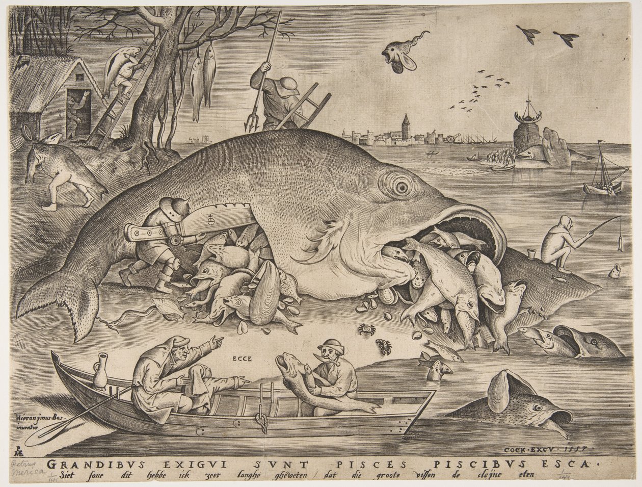 Duża ryba je małą rybę, 1557 autorstwa Pieter Heyden van der