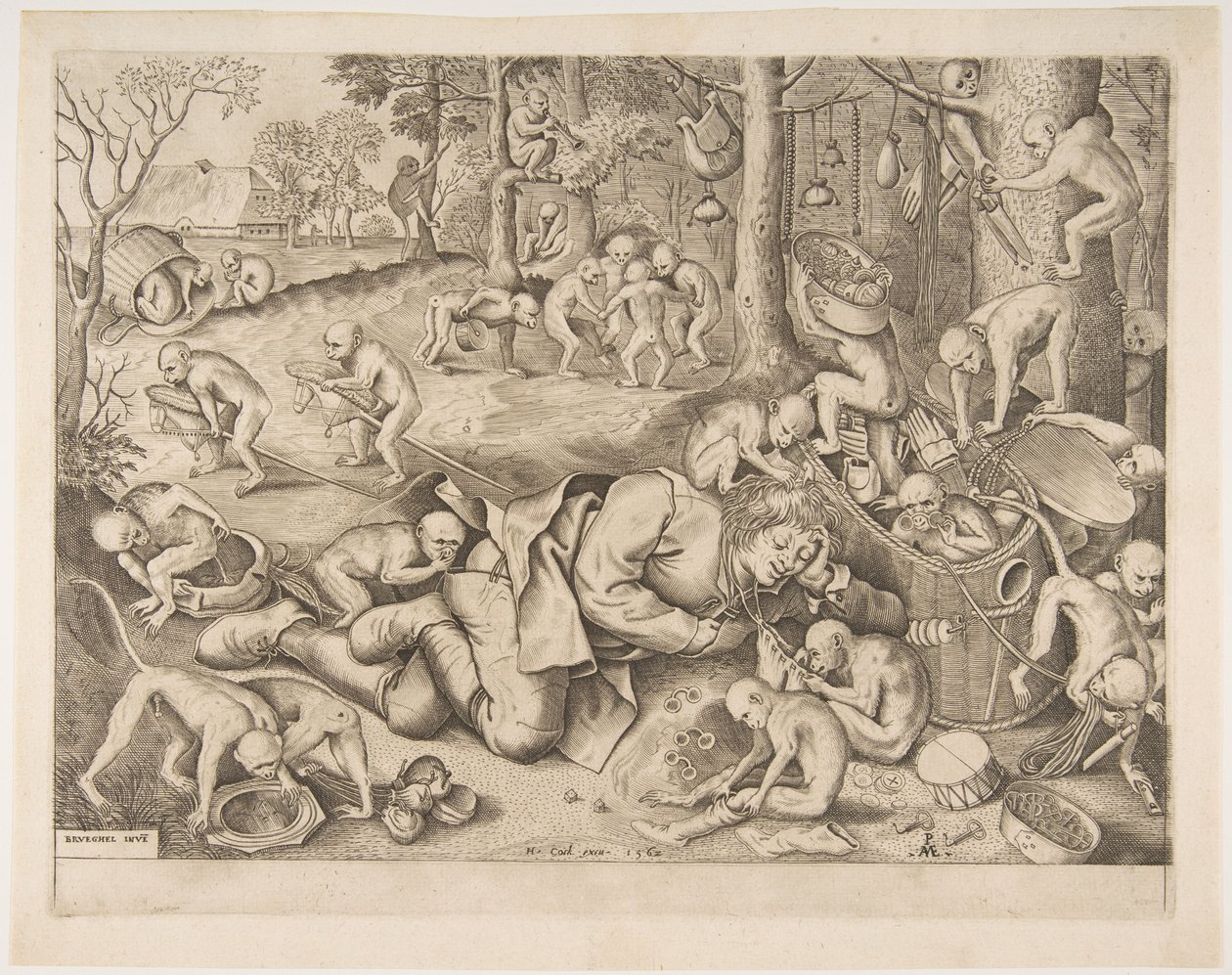 Kupiec okradziony przez małpy, 1562 autorstwa Pieter Heyden van der