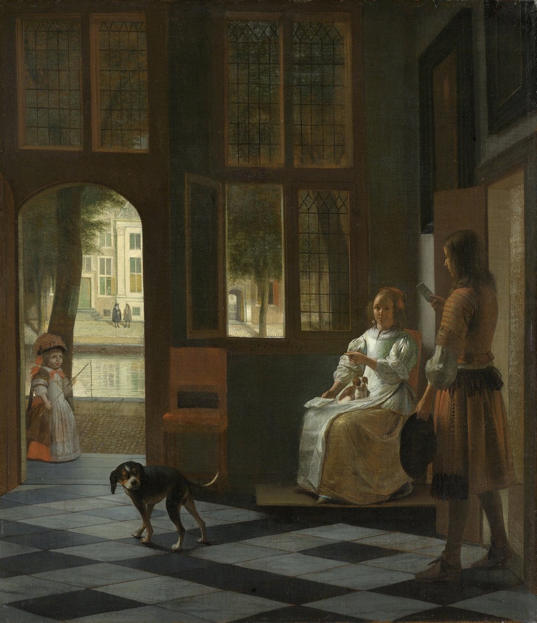 Kobieta kierująca młodym mężczyzną z listem, 1670 autorstwa Pieter Hooch de