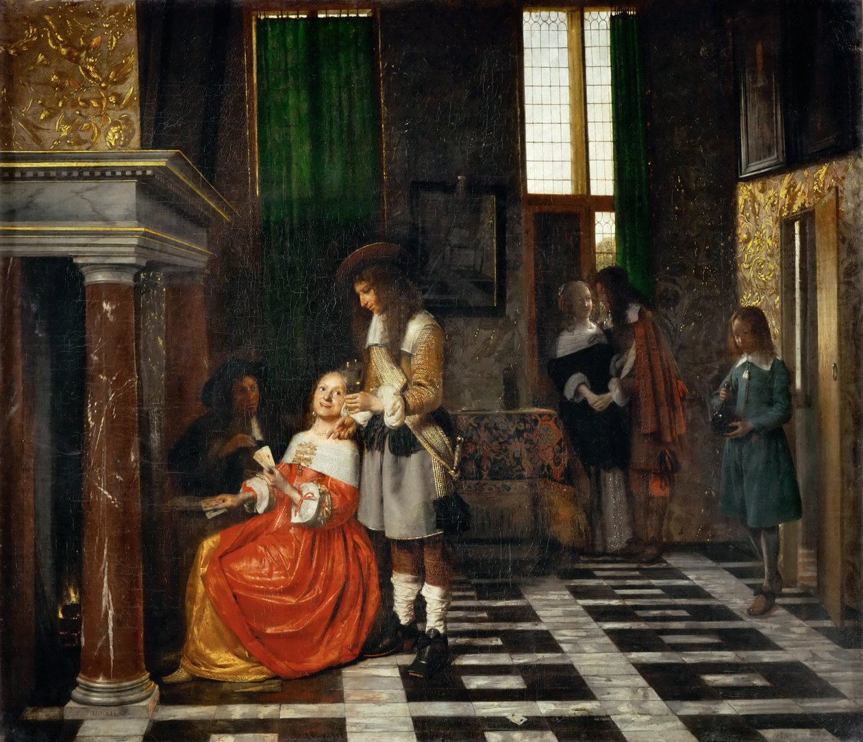 Gracze w karty w bogatym wnętrzu autorstwa Pieter Hooch de