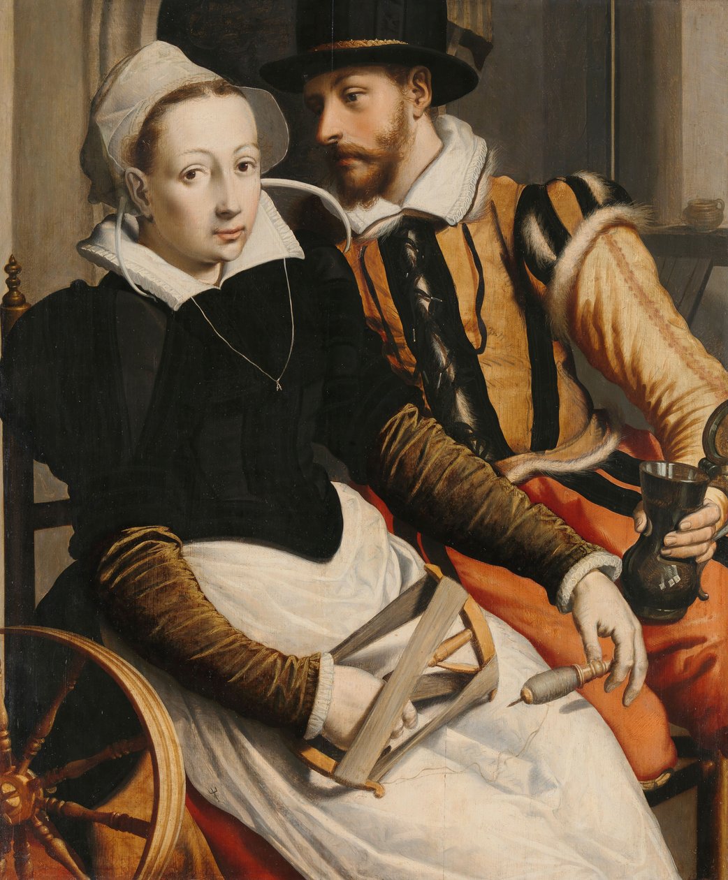 Mężczyzna i kobieta przy kręcącym się kole, c. 1560-70 autorstwa Pieter Pietersz the Elder