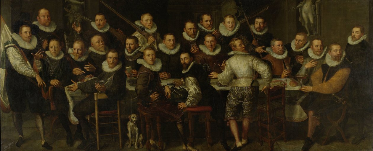 Kompania kapitana Gillisa Jansza Valckeniera i porucznika Pietera Jacobsza Basa, Amsterdam, 1599 autorstwa Pieter Isaacsz.