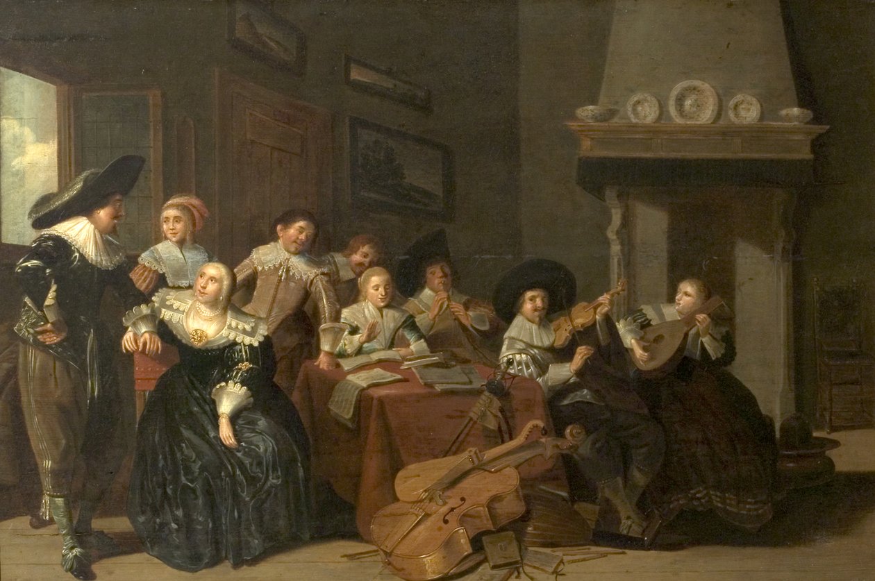 Music Party (olej na drewnie) autorstwa Pieter Jacobsz (attr.to) Codde